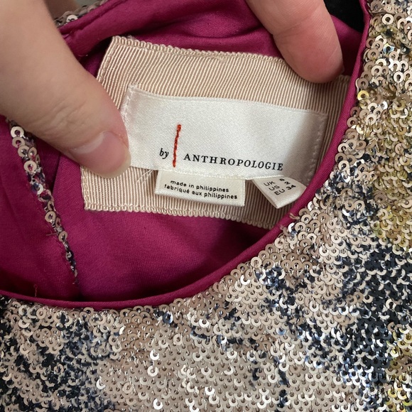 Anthropologie Sequin Floral Blouse 2 Glam Feminine Work Y2K Festival Formal Pink - Picture 6 of 7